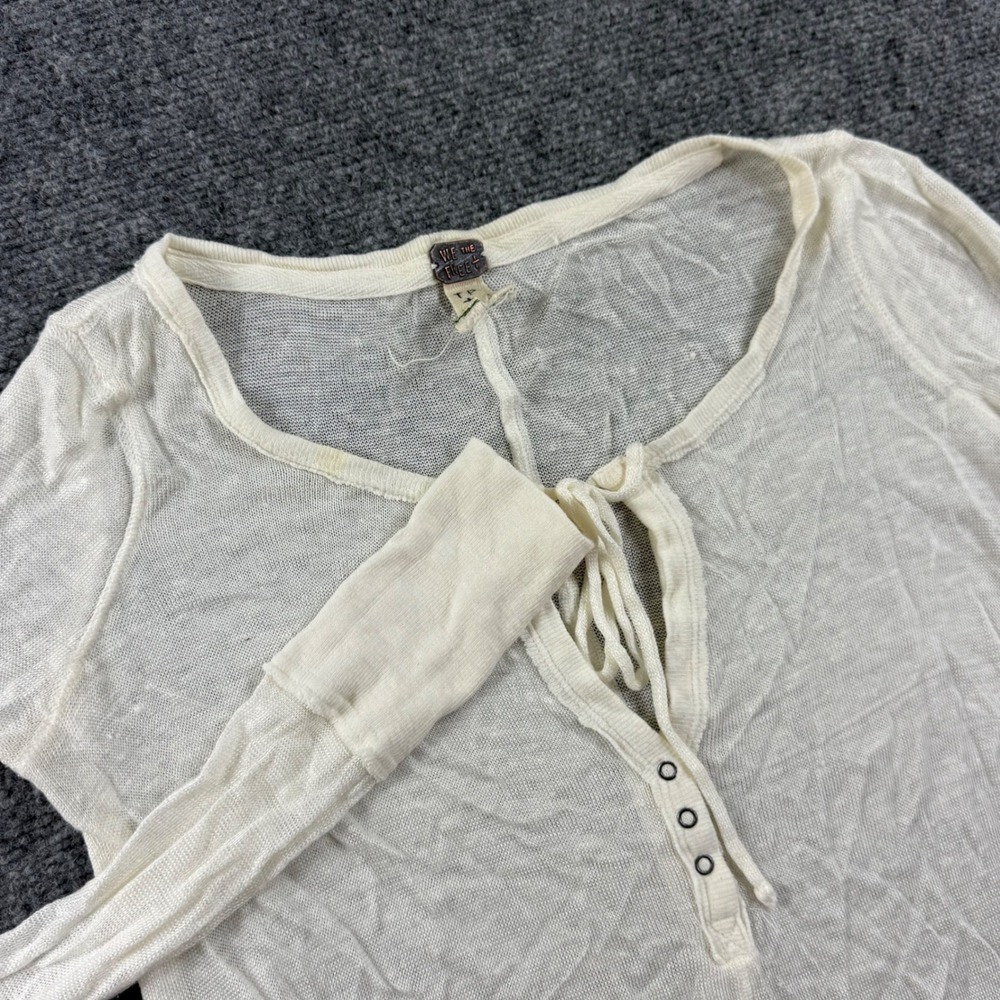 We The Free Henley Top XS Cream Linen Blend Long Sleeve Sheer Women